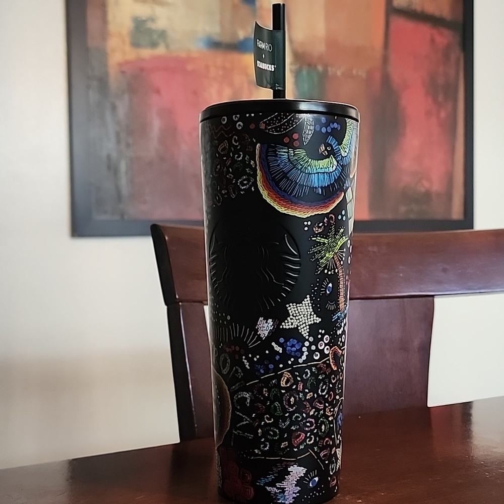 Starbucks x Farm Rio Black Floral Colorful Travel Tumbler - Picture 3 of 11